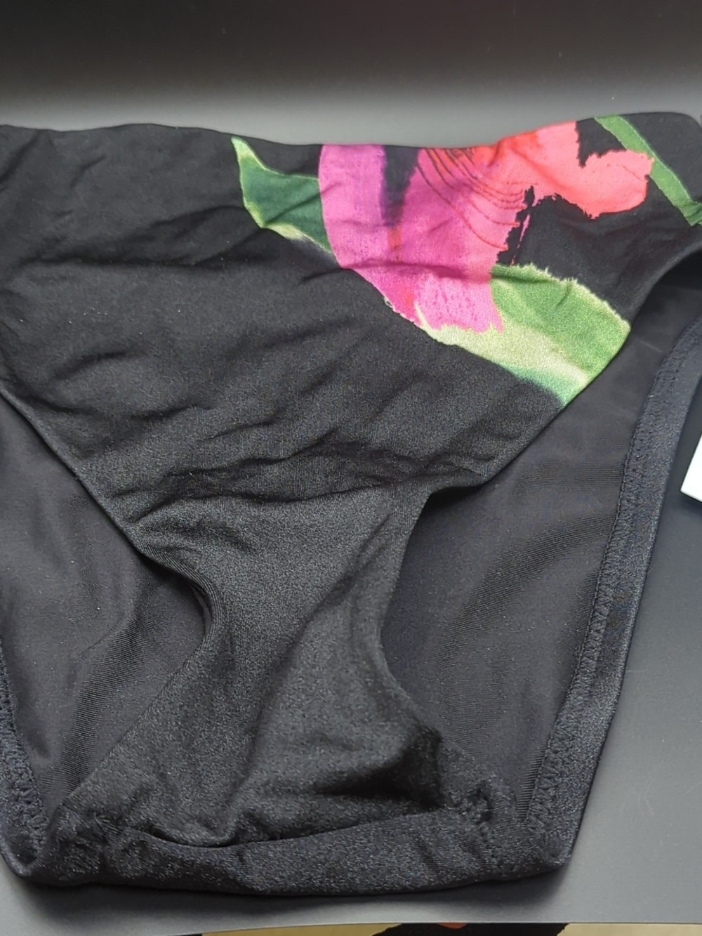 Women's Swimsuit Bottoms Size Small Black With Pink & Green Cheeky High Waist